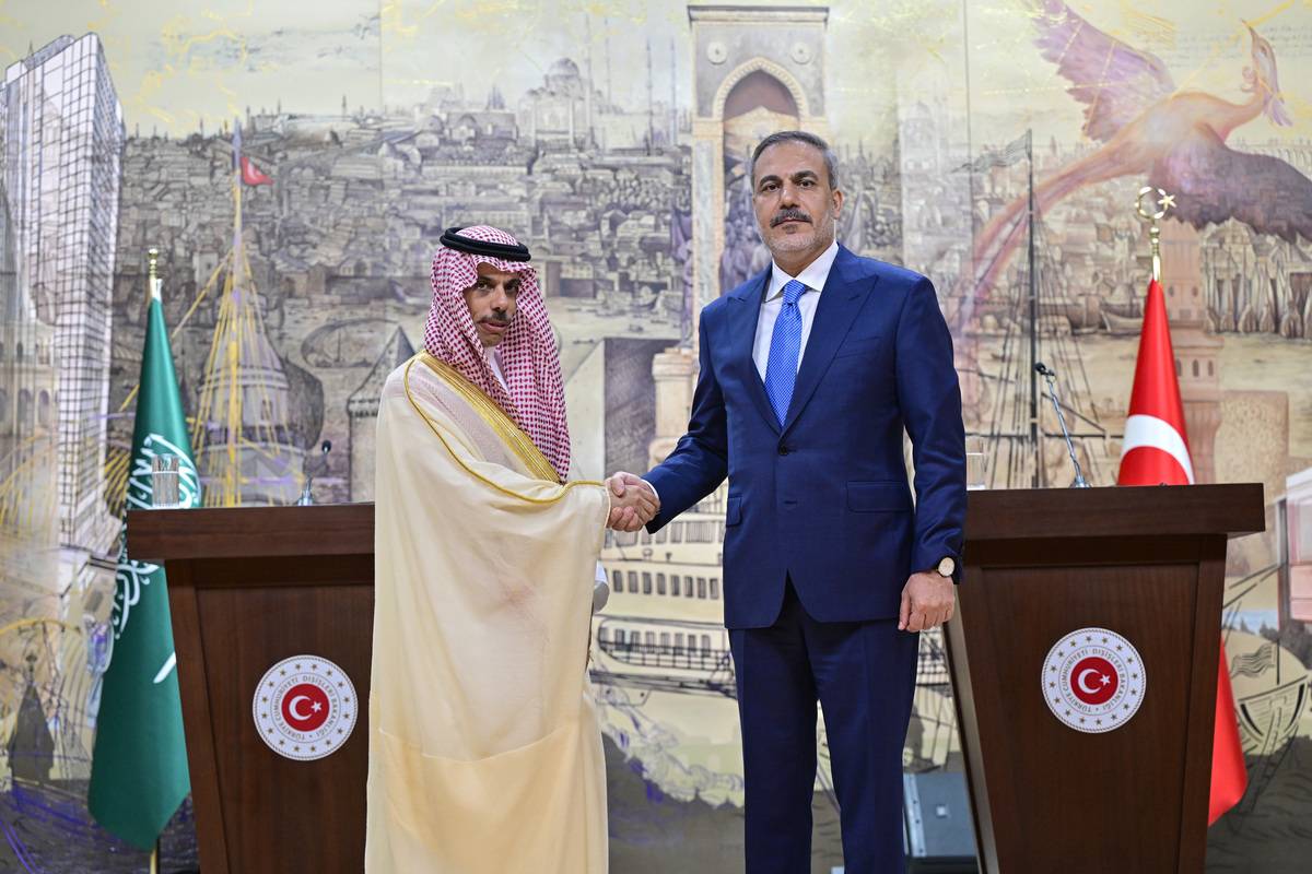 AA 20240714 35139301 35139289 HAKAN FIDAN FAISAL BIN FARHAN ALSAUD JOINT NEWS CONFERENCE IN ISTANBUL